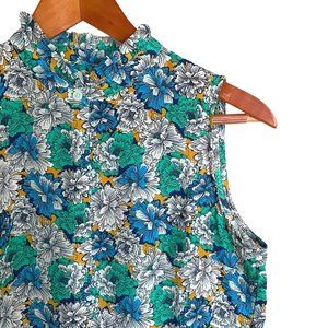 Sleeveless blouse | Artsy floral print button-up shirt